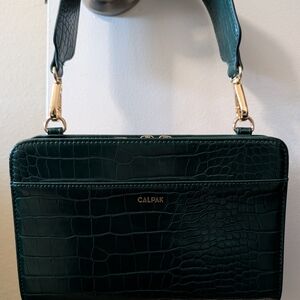 Calpak Dark Green Croc-Embossed Shoulder Bag